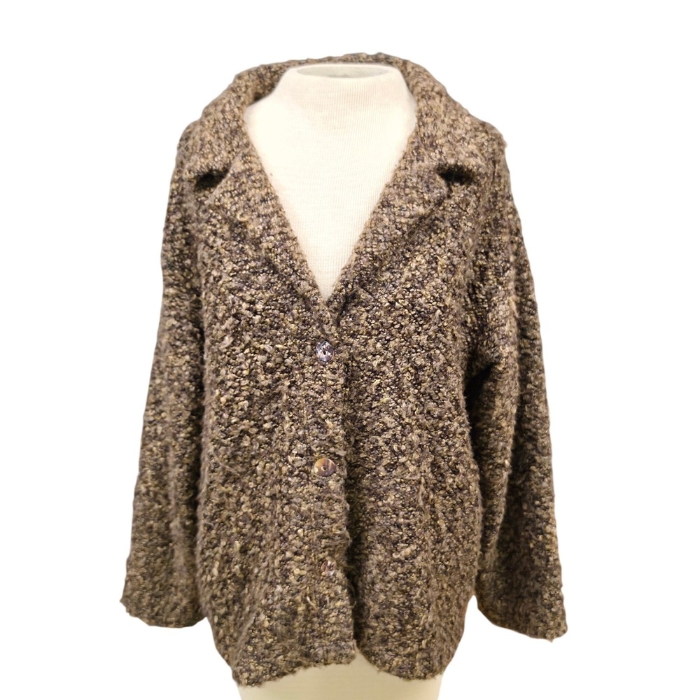 Via Vai Cardigan Womens Large Brown Good Boucle Knit Button Front Made in USA